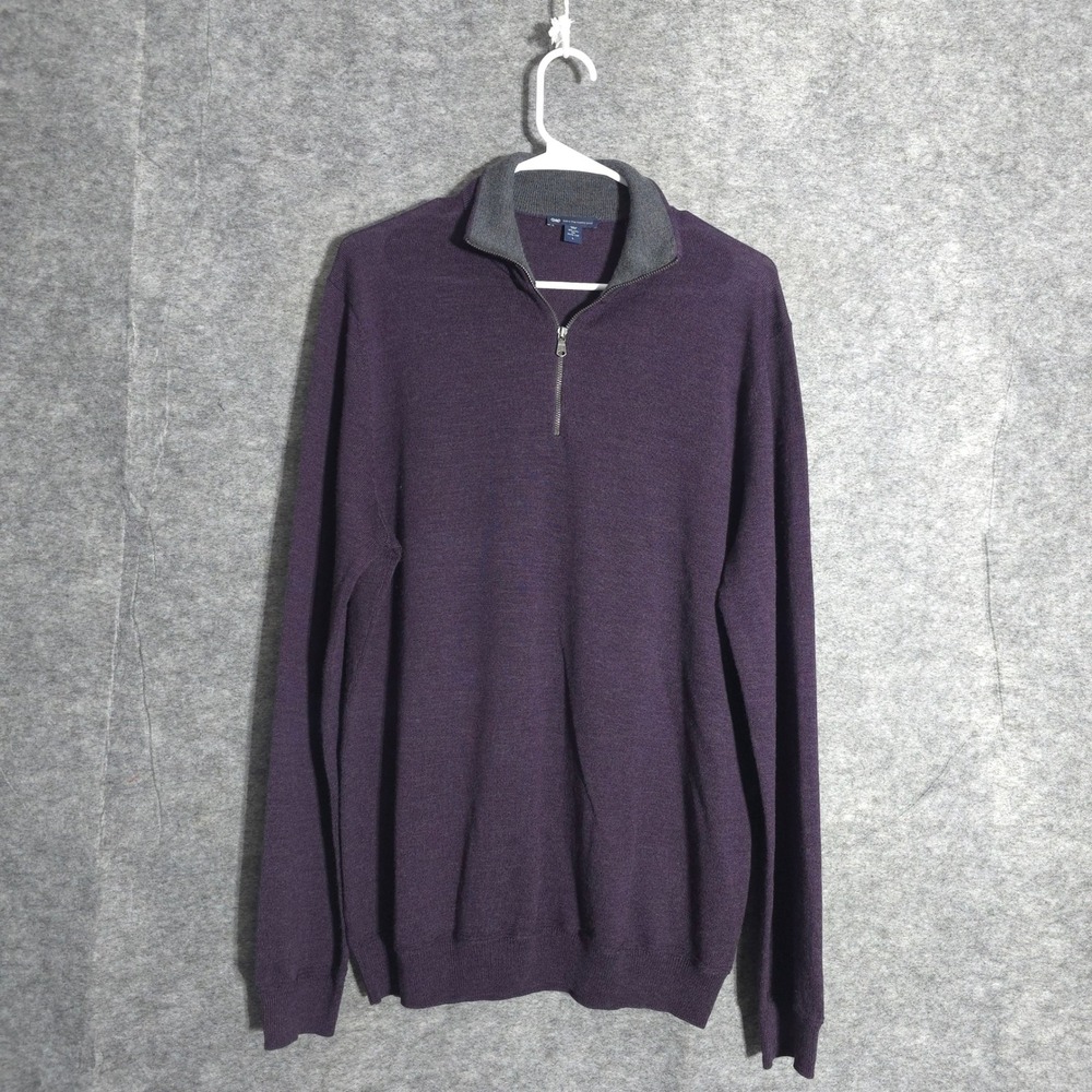 Gap Merino Wool Sweater Mens Large Purple Quarter Zip Mock Neck Pullover Solid